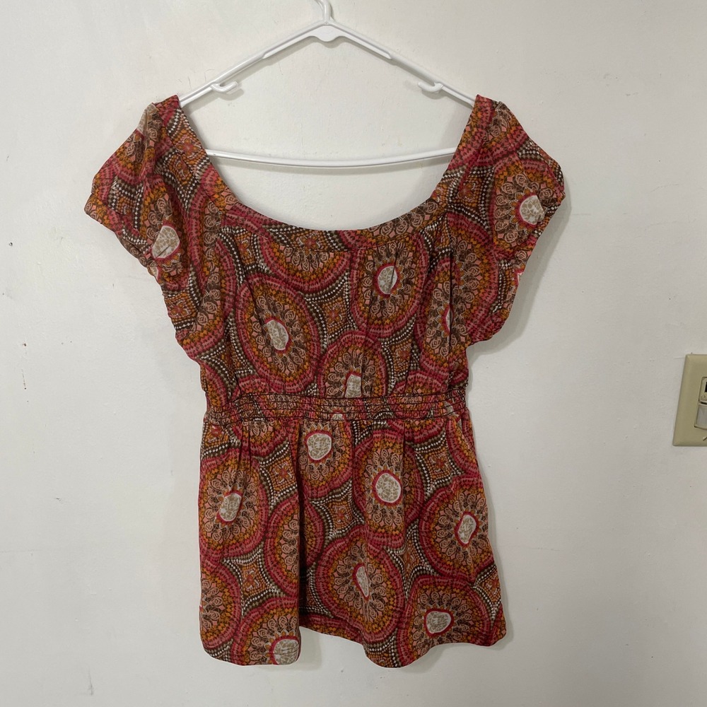 INC International Concepts Womens XL Boho Medallion Print Smocked Empire‎ Blouse